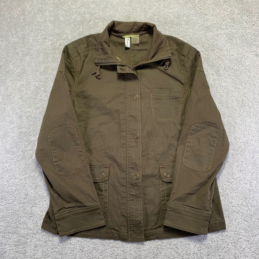Sahalie Women Olive Green Jacket Size Large Utility Chore Pockets Zip Snap‎